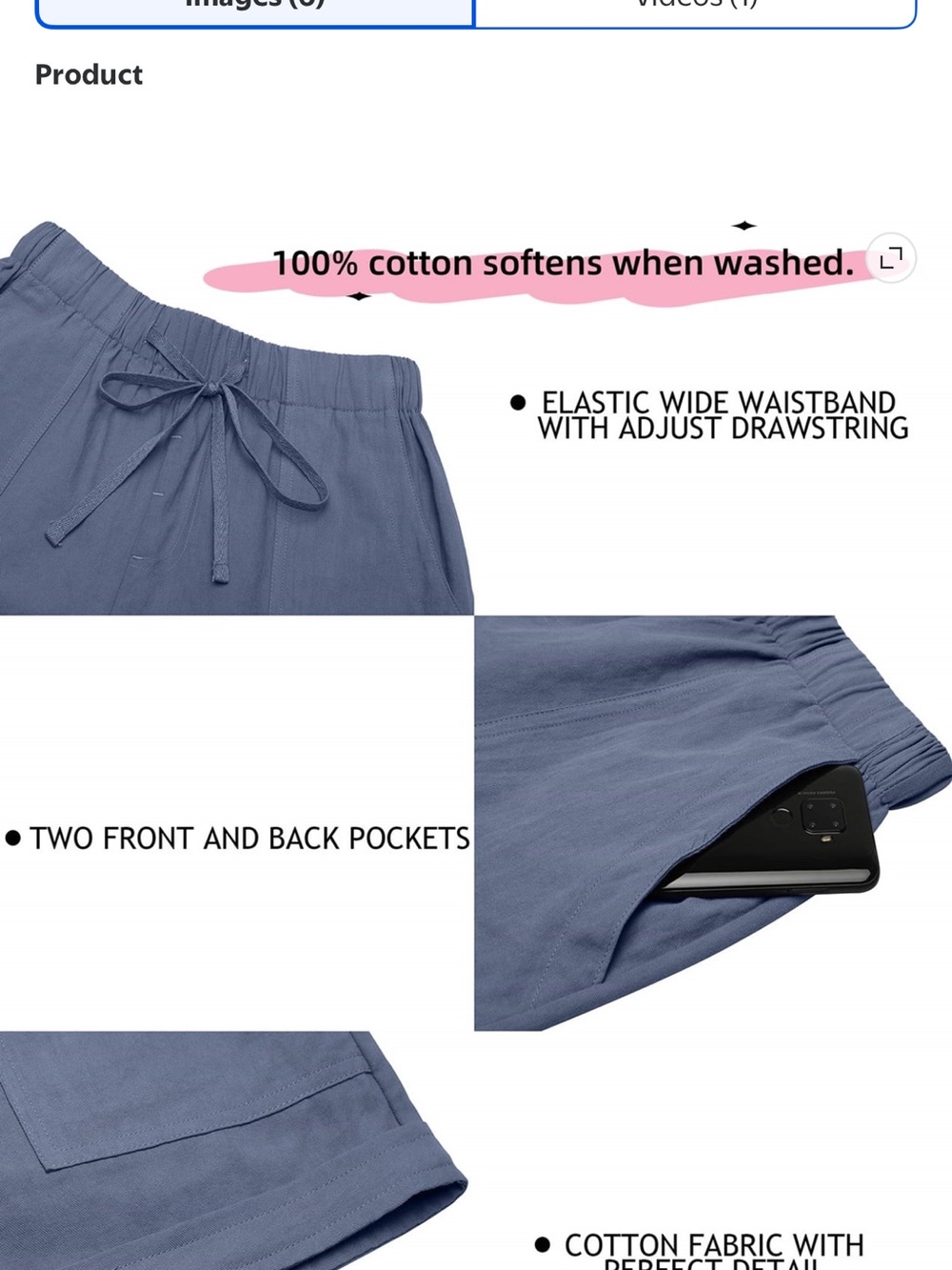 Casual Daisy Hem Drawstring Shorts - Blue - Picture 3 of 3